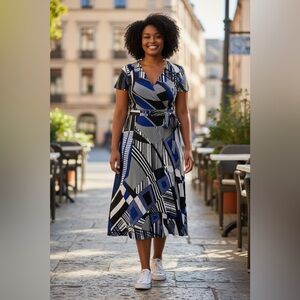 Chetta B Vintage Abstract Blue and Black Women's Dress